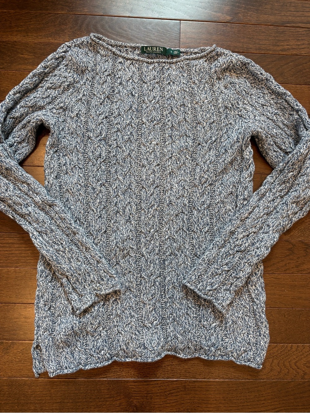 Lauren Ralph Lauren Cable Knit Sweater Navy Blue White Small Preppy